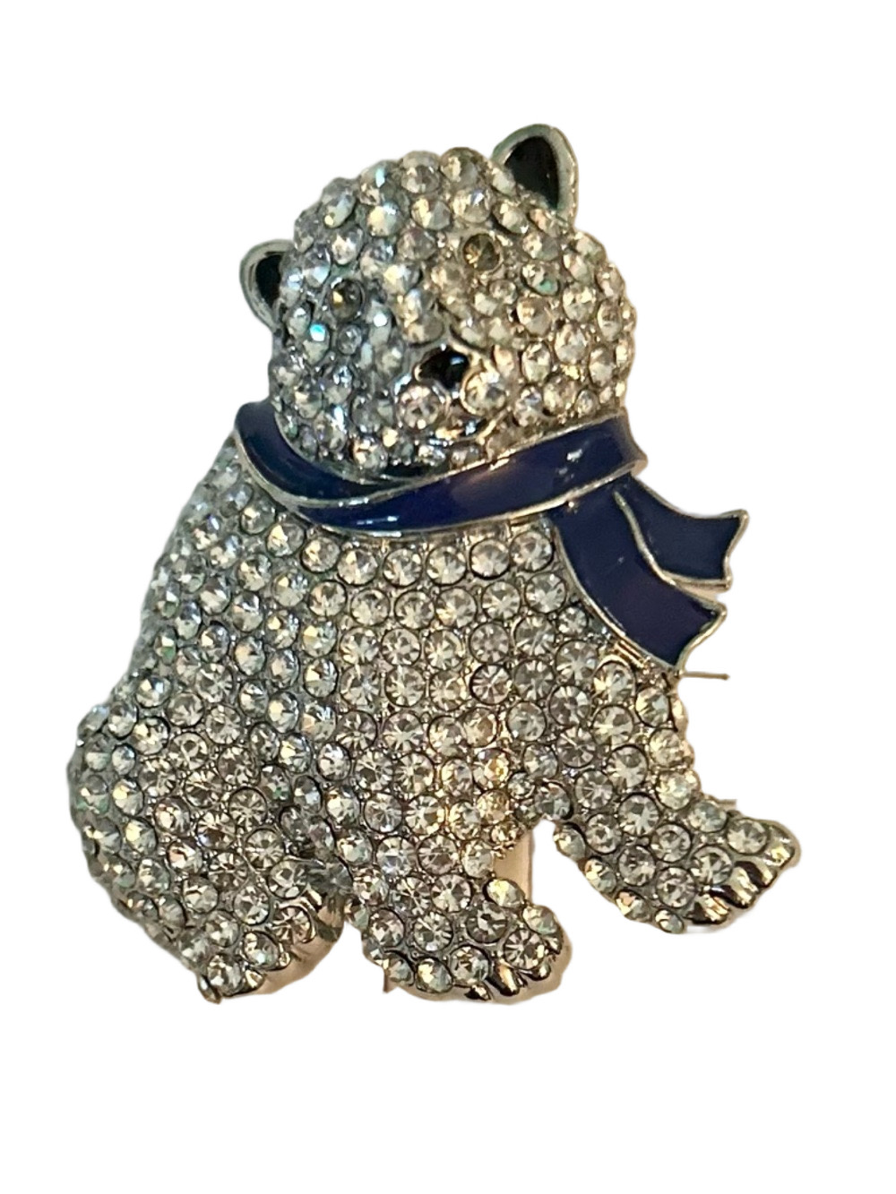 Charter Club Crystal Bear Brooch with Purple Scarf
